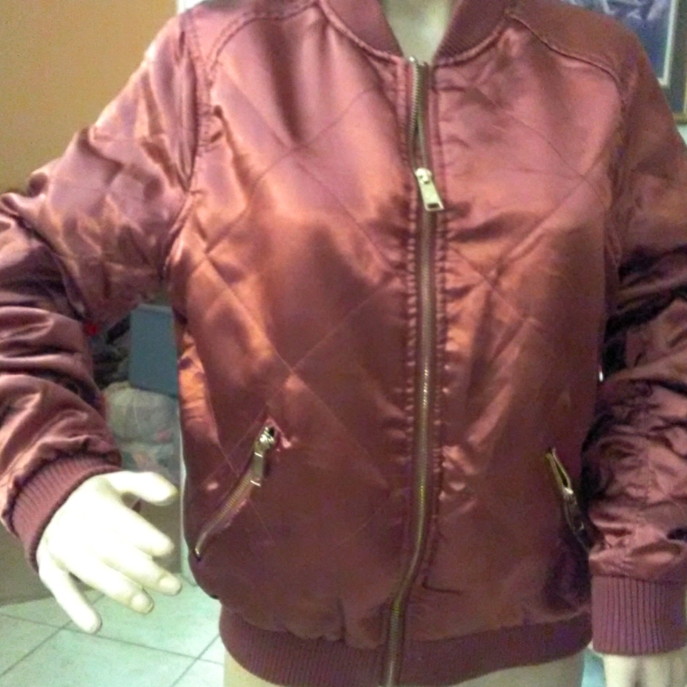 BRONZE REDDISH JACKET W/ ZIPPER POCKETS BY AMONG EQUALS SZ.12 QUILT SILKY FEEL